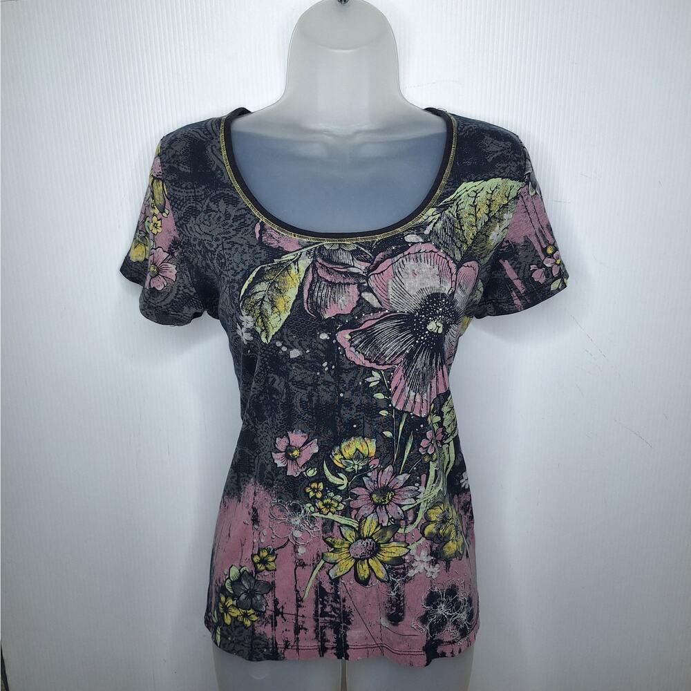 Vintage Y2K Fairy Grunge Baby Tee T-shirt Rhinestone Floral Medium Vanilla Sugar